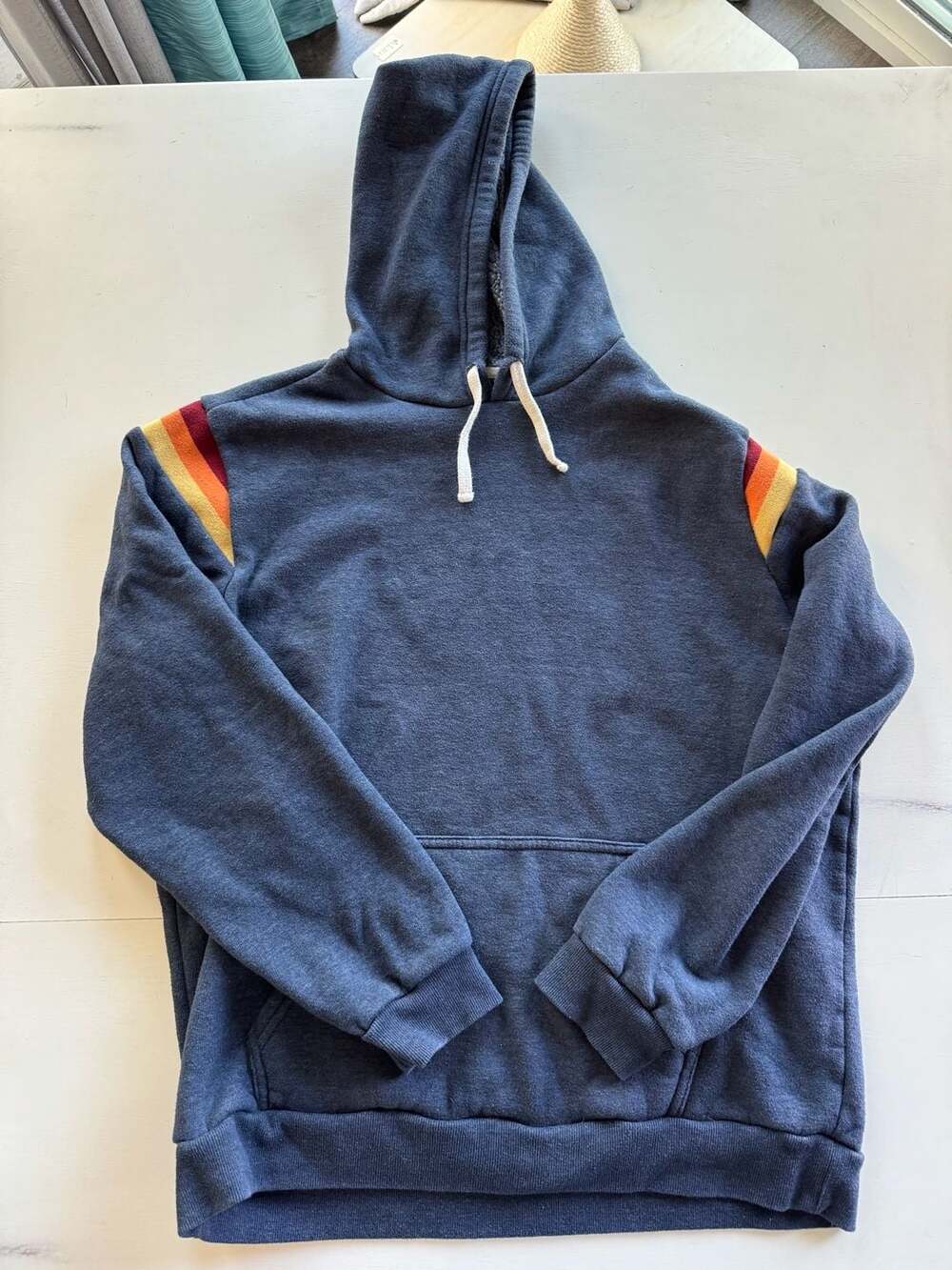 Marine Layer Banks Pullover Hoodie Blue Retro Sunset Stripe size Large